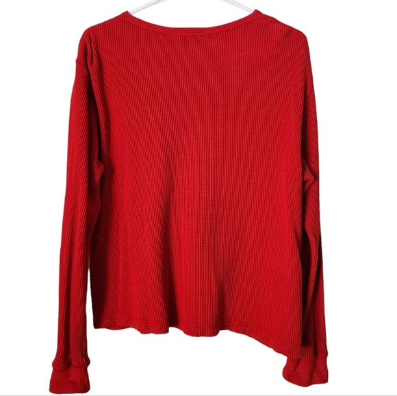 POLO JEANS RALPH LAUREN x VINTAGE 90's American Flag Logo waffle henley‎ top red - Picture 2 of 7